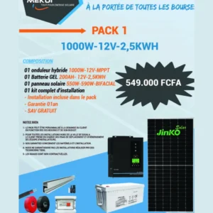 PACK 1 : 1000W-12V-2,5KWH