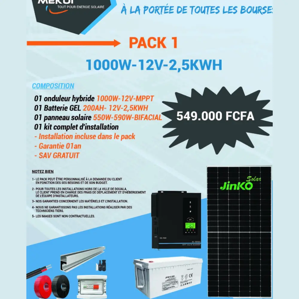 PACK 1 : 1000W-12V-2,5KWH