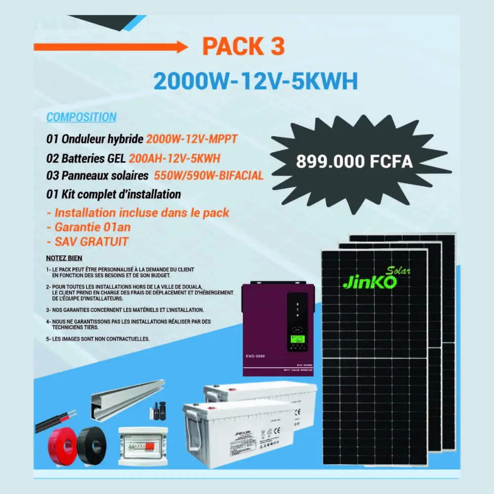 PACK 3 : 2000W-12V-5KWH